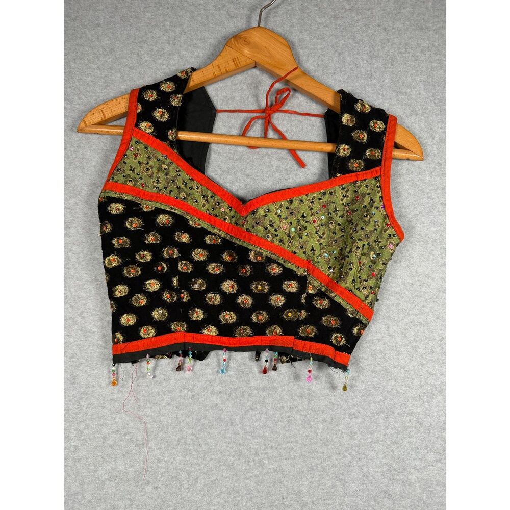 Indian Lehenga Choli Beaded Embroidered Crop Top Maxi Skirt XS 2pc 3874